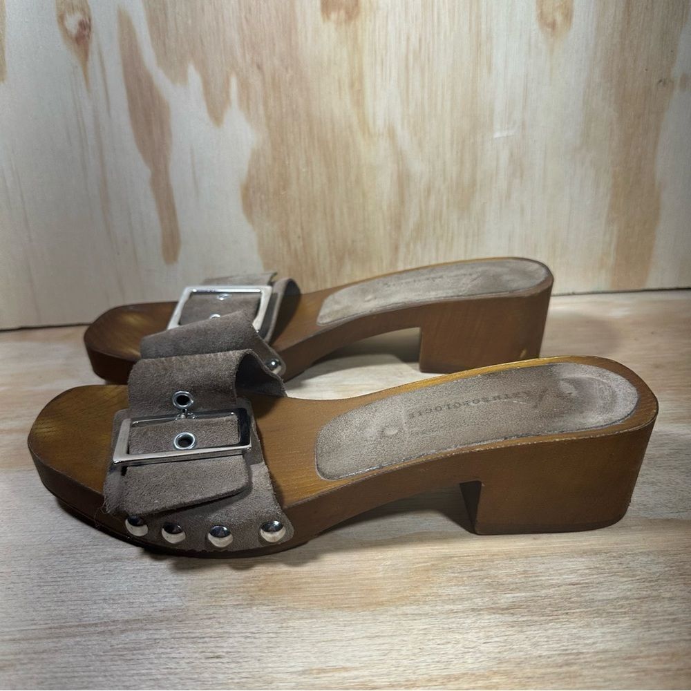 Anthropologie Suede Open Toe Buckle Slide Sandals Women’s Size 6.5